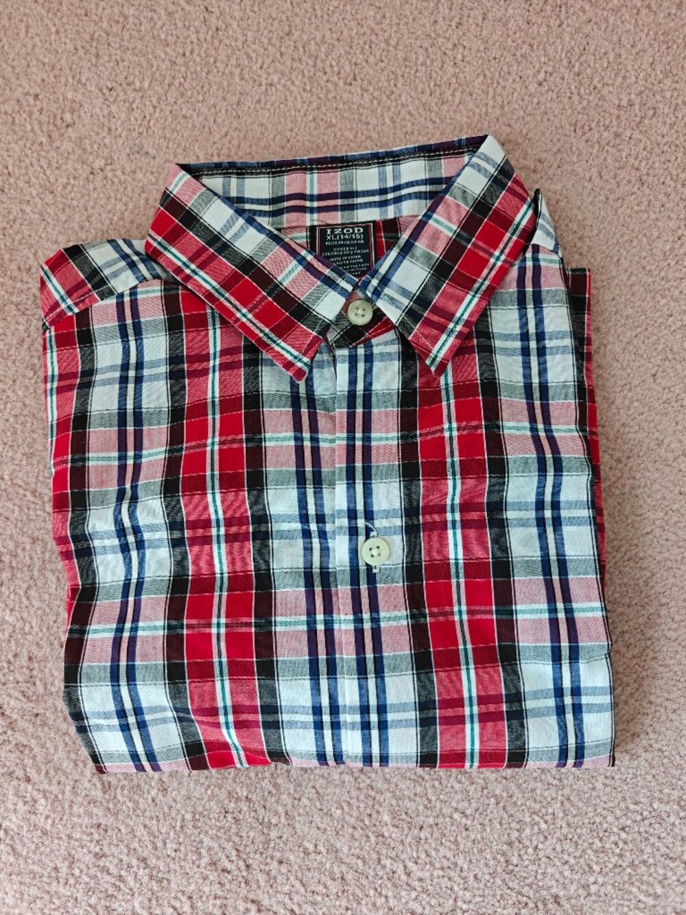 Izod Plaid Button Down Boy's Shirt, Size XL (14/16), New